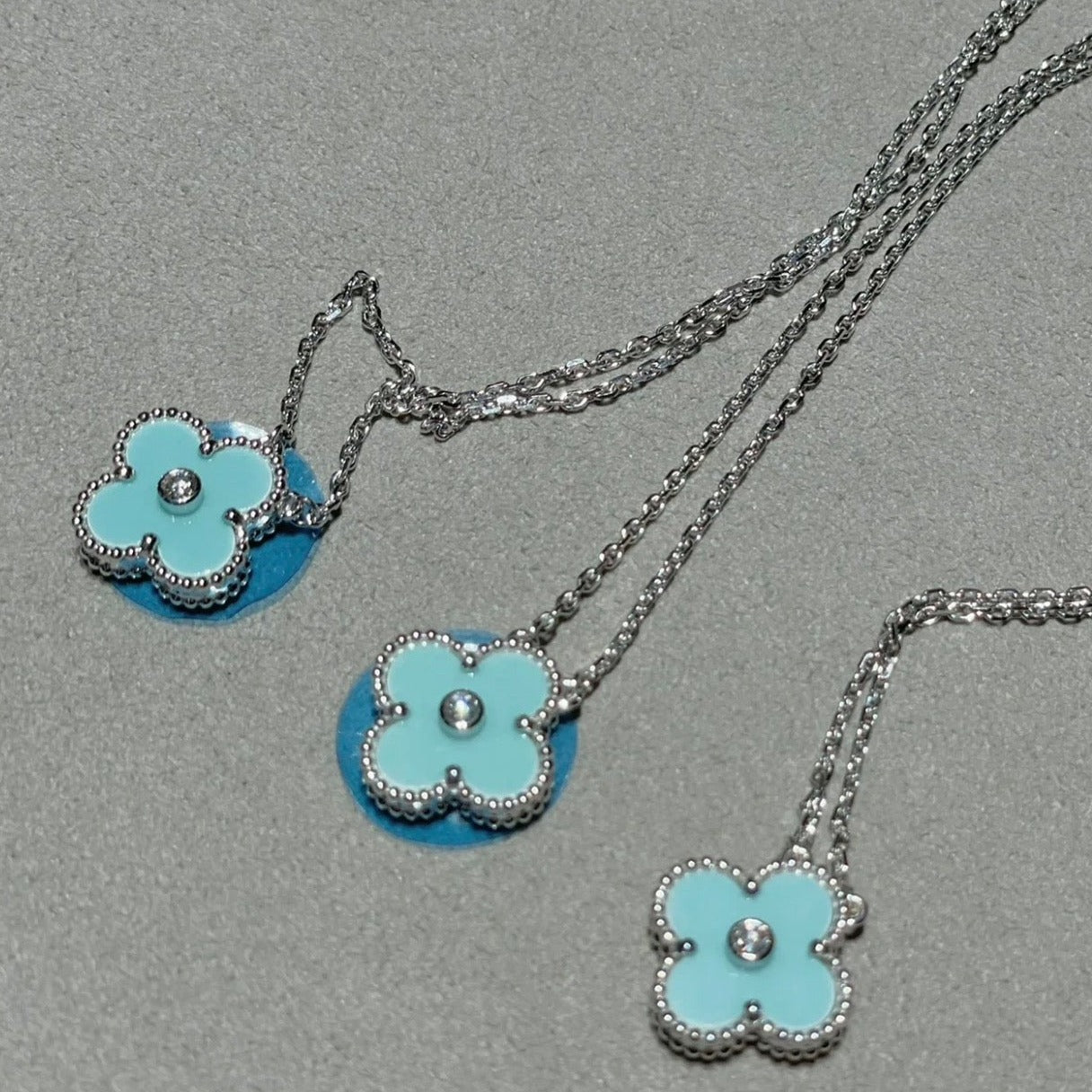 [Noble Jewelry]CLOVER 1 DIAMOND LIGHT BLUE SILVER NECKLACE