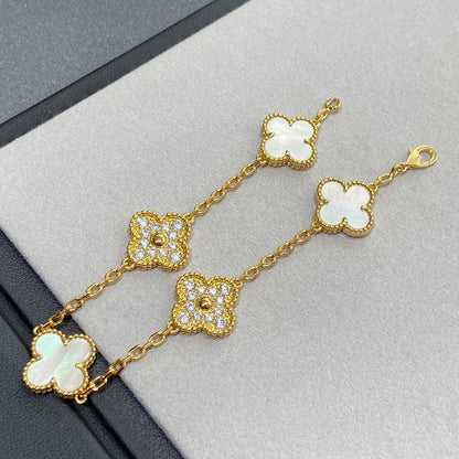 [Noble Jewelry]CLOVER BRACELET 5 MOTIF WHITE MOP DIAMOND