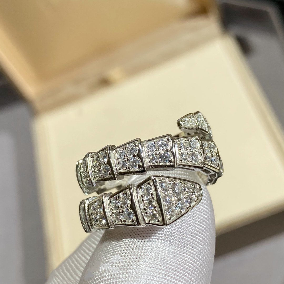 [Noble Jewelry]SERPENTI DOUBLE RING SILVER DIAMOND PAVED