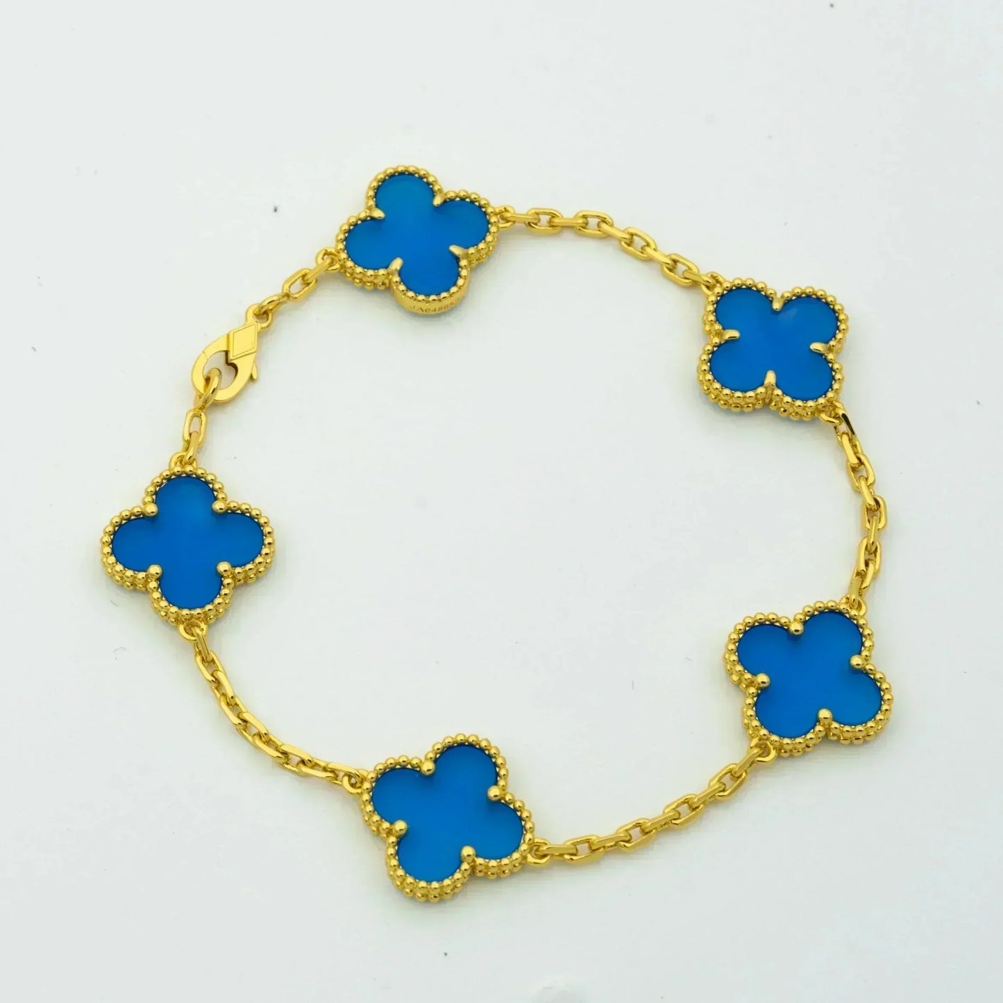 [Noble Jewelry]CLOVER 5 MOTIFS BLUE AGATE BRACELET