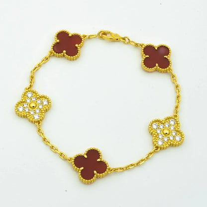 [Noble Jewelry]CLOVER 5 MOTIFS CARNELIAN DIAMOND BRACELET