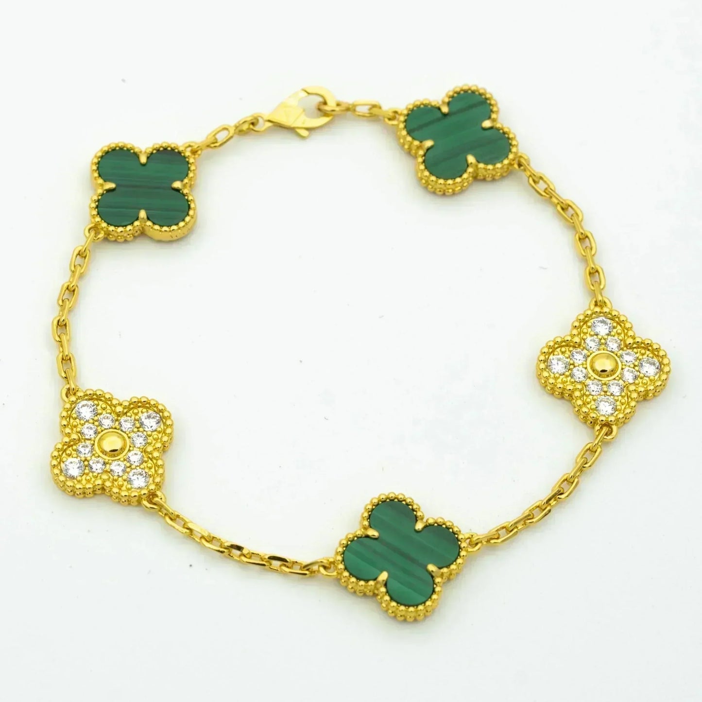 [Noble Jewelry]CLOVER  5 MOTIF MALACHITE DIAMOND BRACELET