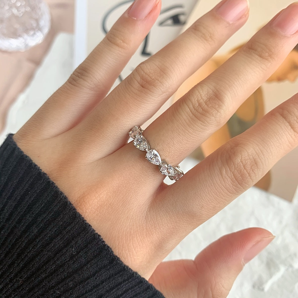 [Noble Jewelry]Exquisite Pear Cut Tennis Ring