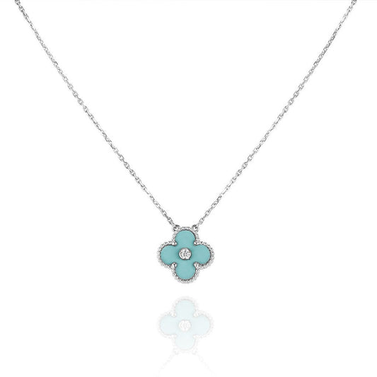 [Noble Jewelry]CLOVER 1 DIAMOND LIGHT BLUE SILVER NECKLACE