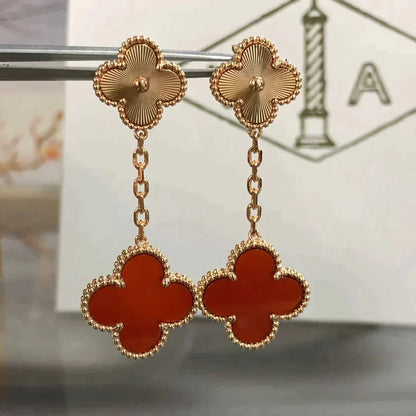 [Noble Jewelry]CLOVER 2 MOTIF  LASER CARNELIAN EARRINGS