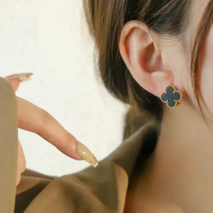 [Noble Jewelry]CLOVER MEDIUM 1 MOTIFS  ONYX STUD EARRINGS