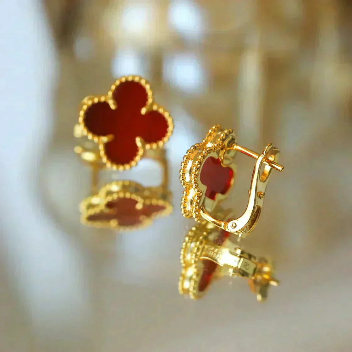 [Noble Jewelry]CLOVER MEDIUM 1 MOTIFS CARNELIAN  EARRINGS