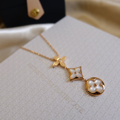 [Noble Jewelry]COLOR BLOSSOM LARIAT NECKLACE PINK GOLD WHITE MOTHER PEARL AND DIAMOND