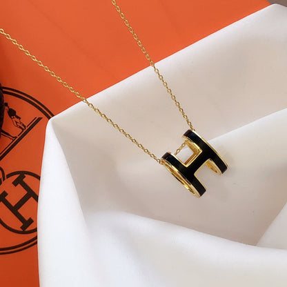 [Noble Jewelry]HM CLIC BLACK ENAMEL GOLD NECKLACE