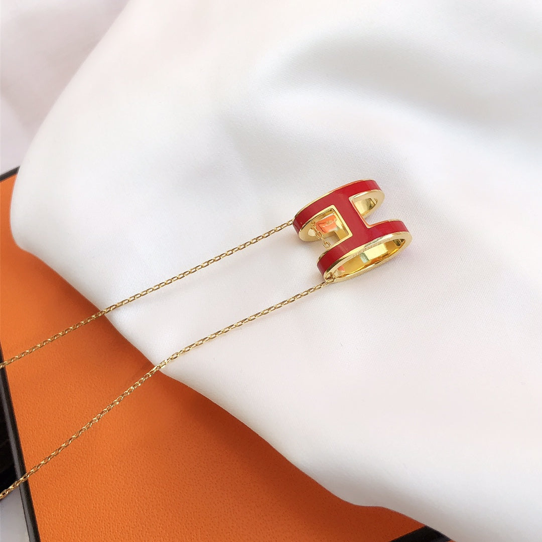 [Noble Jewelry]HM CLIC RED ENAMEL GOLD NECKLACE