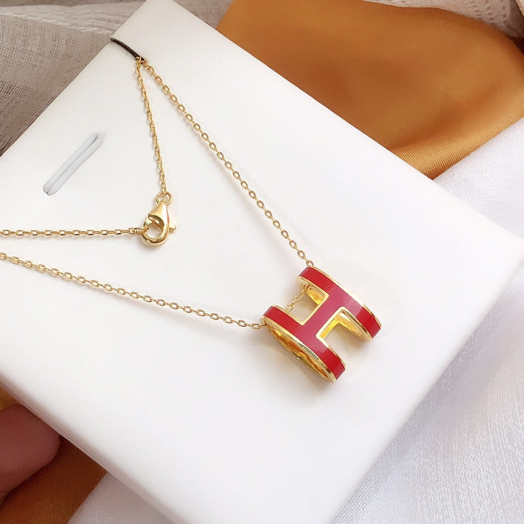 [Noble Jewelry]HM CLIC RED ENAMEL GOLD NECKLACE