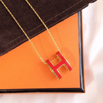 [Noble Jewelry]HM CLIC RED ENAMEL GOLD NECKLACE