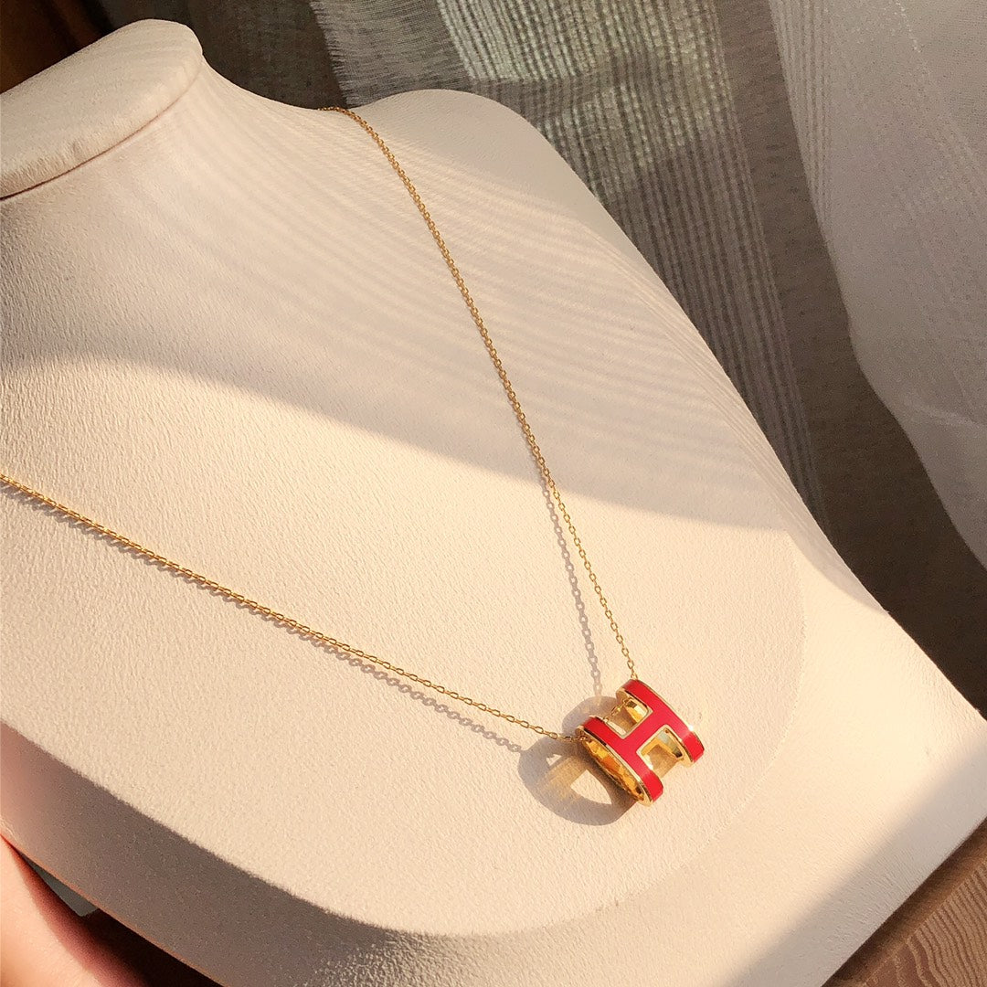 [Noble Jewelry]HM CLIC RED ENAMEL GOLD NECKLACE