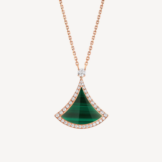 [Noble Jewelry]DREAM MALACHITE DIAMOND PAVED PINK GOLD NECKLACE