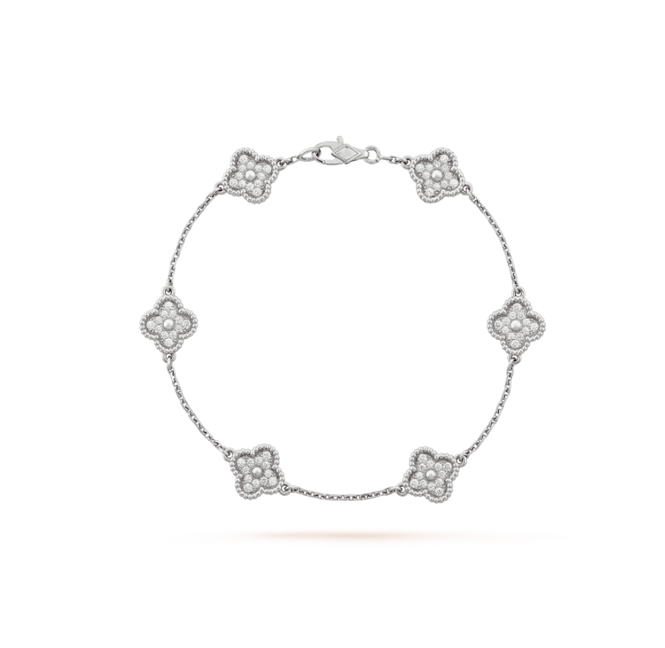 [Noble Jewelry]CLOVER 6 MOTIF SILVER DIAMOND BRACELET