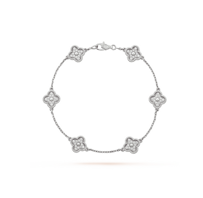 [Noble Jewelry]CLOVER 6 MOTIF SILVER DIAMOND BRACELET