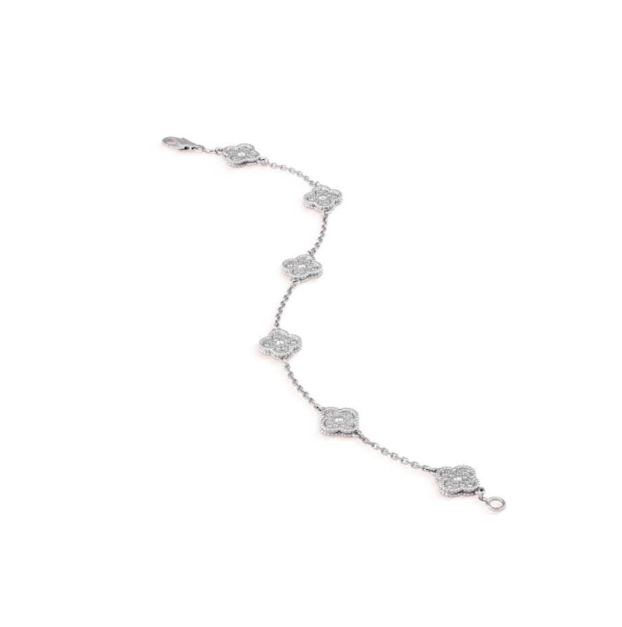 [Noble Jewelry]CLOVER 6 MOTIF SILVER DIAMOND BRACELET