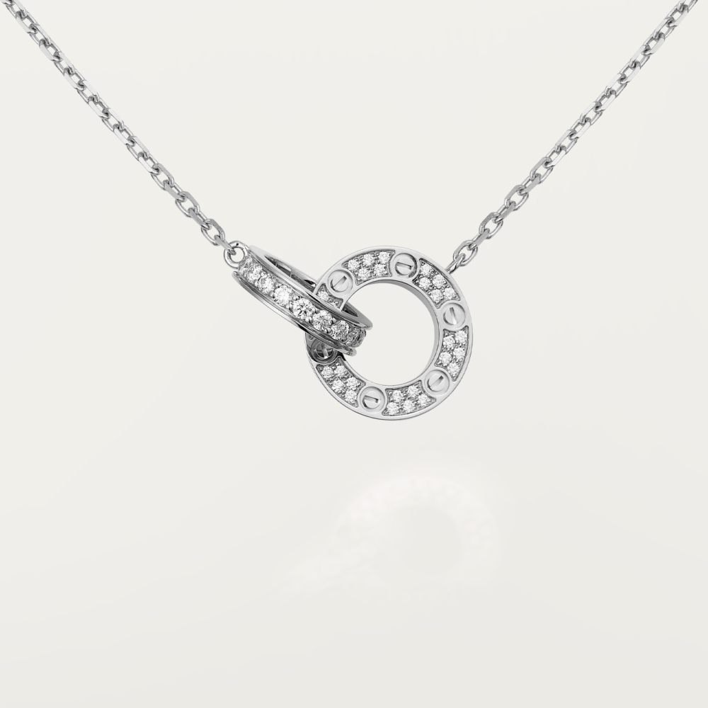 [Noble Jewelry]LOVE 7.6MM NECKLACE ROSE GOLD AND SILVER  FULL DIAMOND