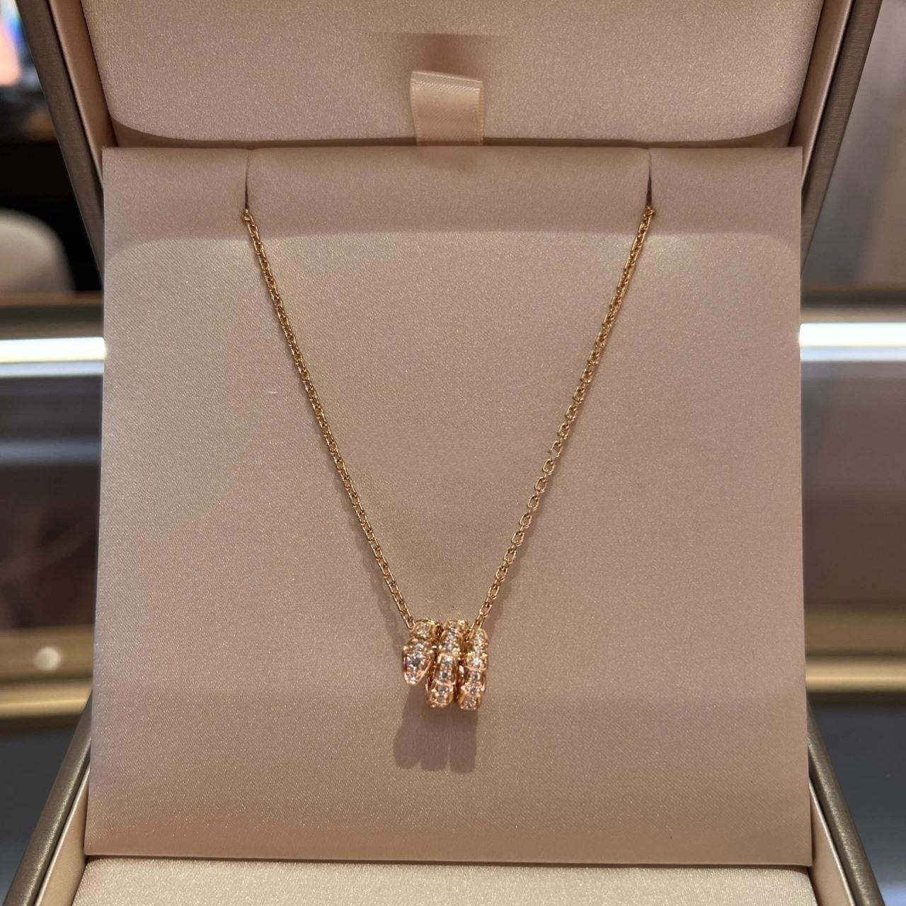 [Noble Jewelry]SERPENTI PINK GOLD NECKLACE DOUBLE RING DIAMOND