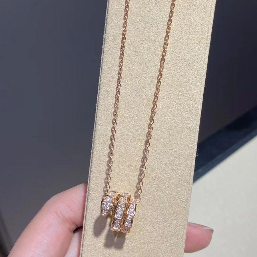 [Noble Jewelry]SERPENTI PINK GOLD NECKLACE DOUBLE RING DIAMOND