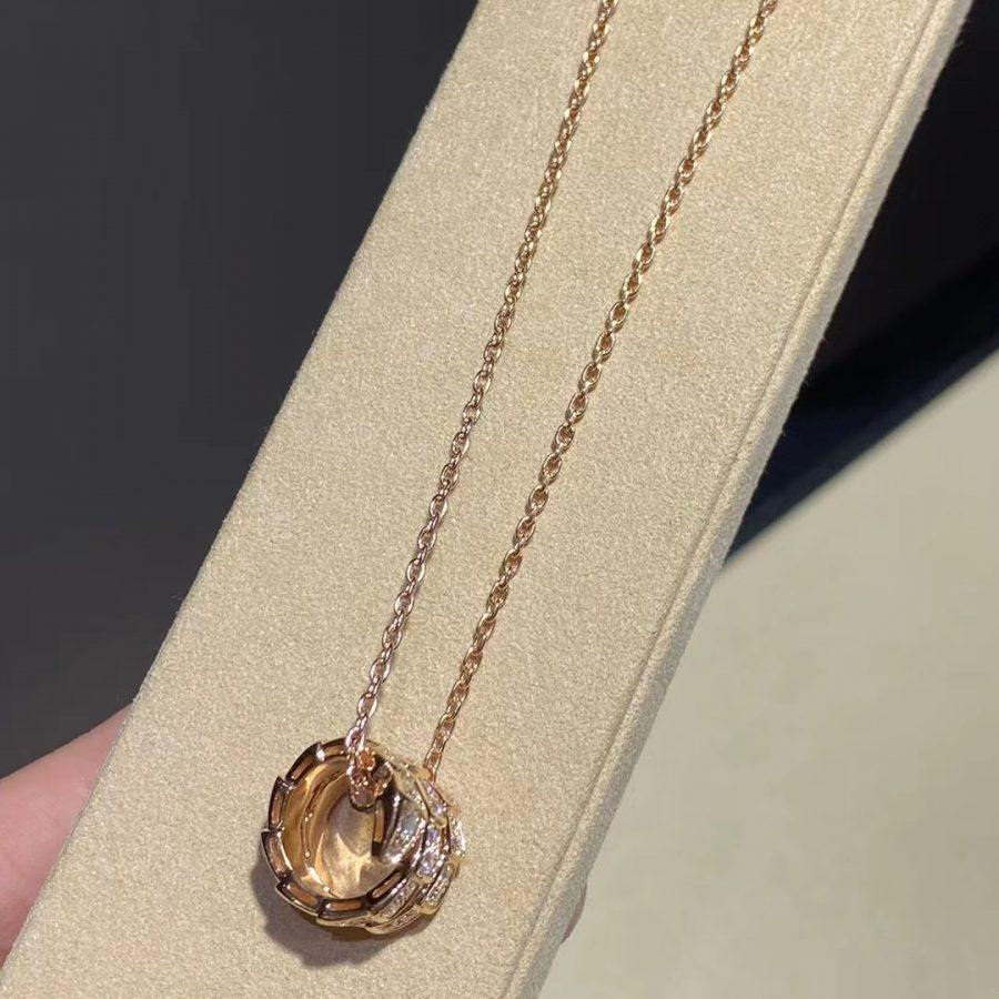 [Noble Jewelry]SERPENTI PINK GOLD NECKLACE DOUBLE RING DIAMOND