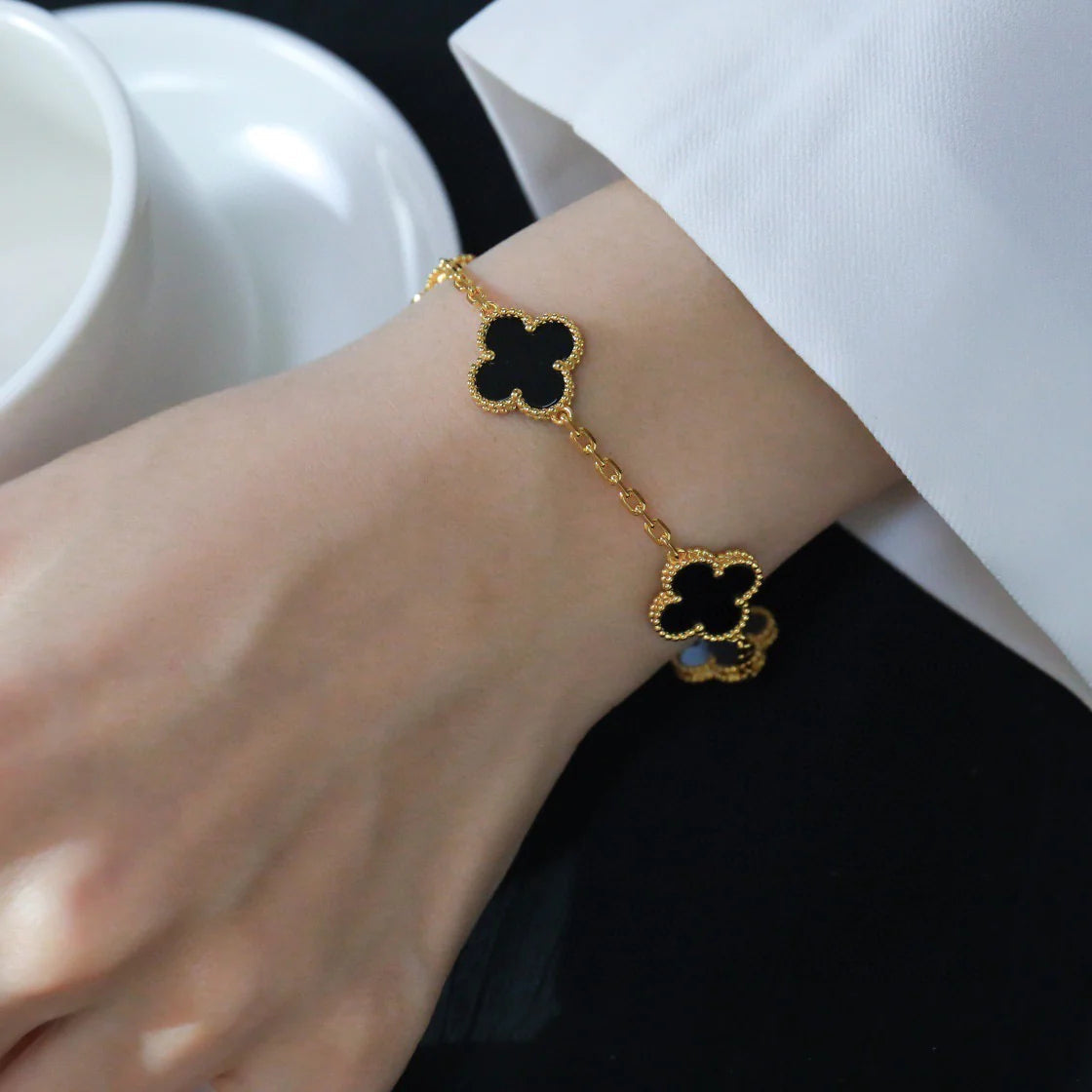 [Noble Jewelry]CLOVER  5 MOTIFS BLACK ONYX BRACELET