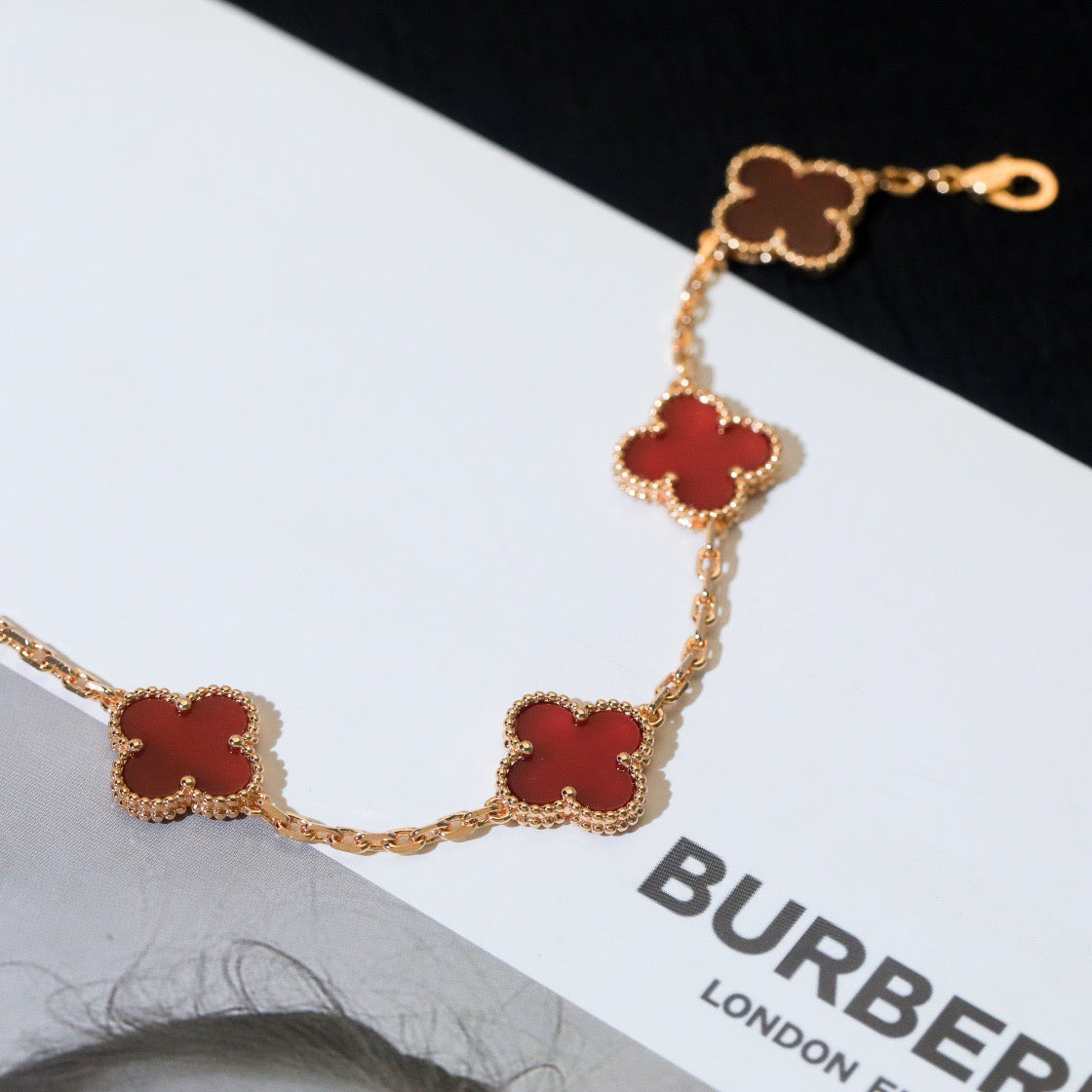 [Noble Jewelry]CLOVER 5 MOTIFS RED AGATE  BRACELET