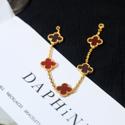 [Noble Jewelry]CLOVER 5 MOTIFS RED AGATE  BRACELET