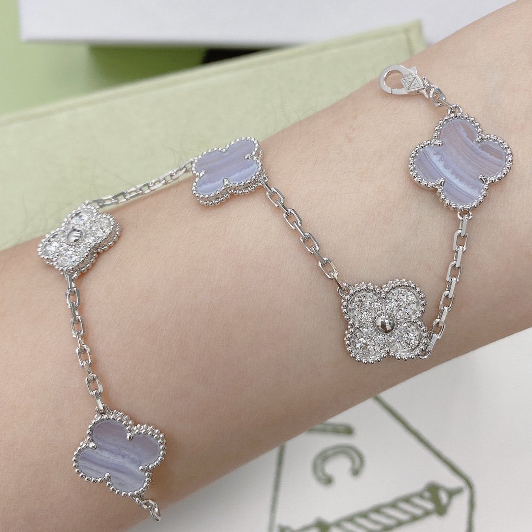 [Noble Jewelry]CLOVER  5 MOTIF DIAMOND PURPLE CHALCEDONY BRACELET SILVER