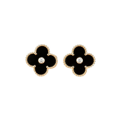 [Noble Jewelry]CLOVER MEDIUM 1 MOTIFS ONYX DIAMOND EARRINGS