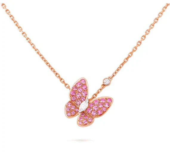 [Noble Jewelry]BUTTERFLY RED DIAMOND PINK GOLD NECKLACE