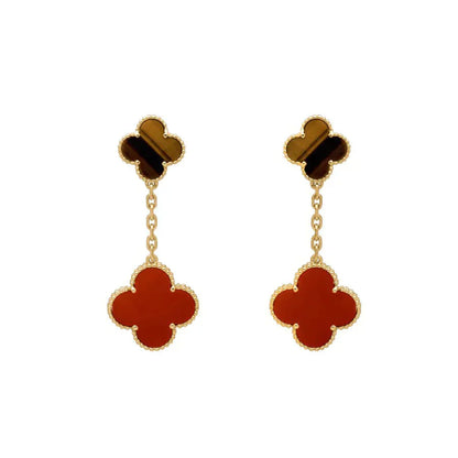 [Noble Jewelry]CLOVER  2 MOTIF  TIGER EYE CARNELIAN EARRINGS