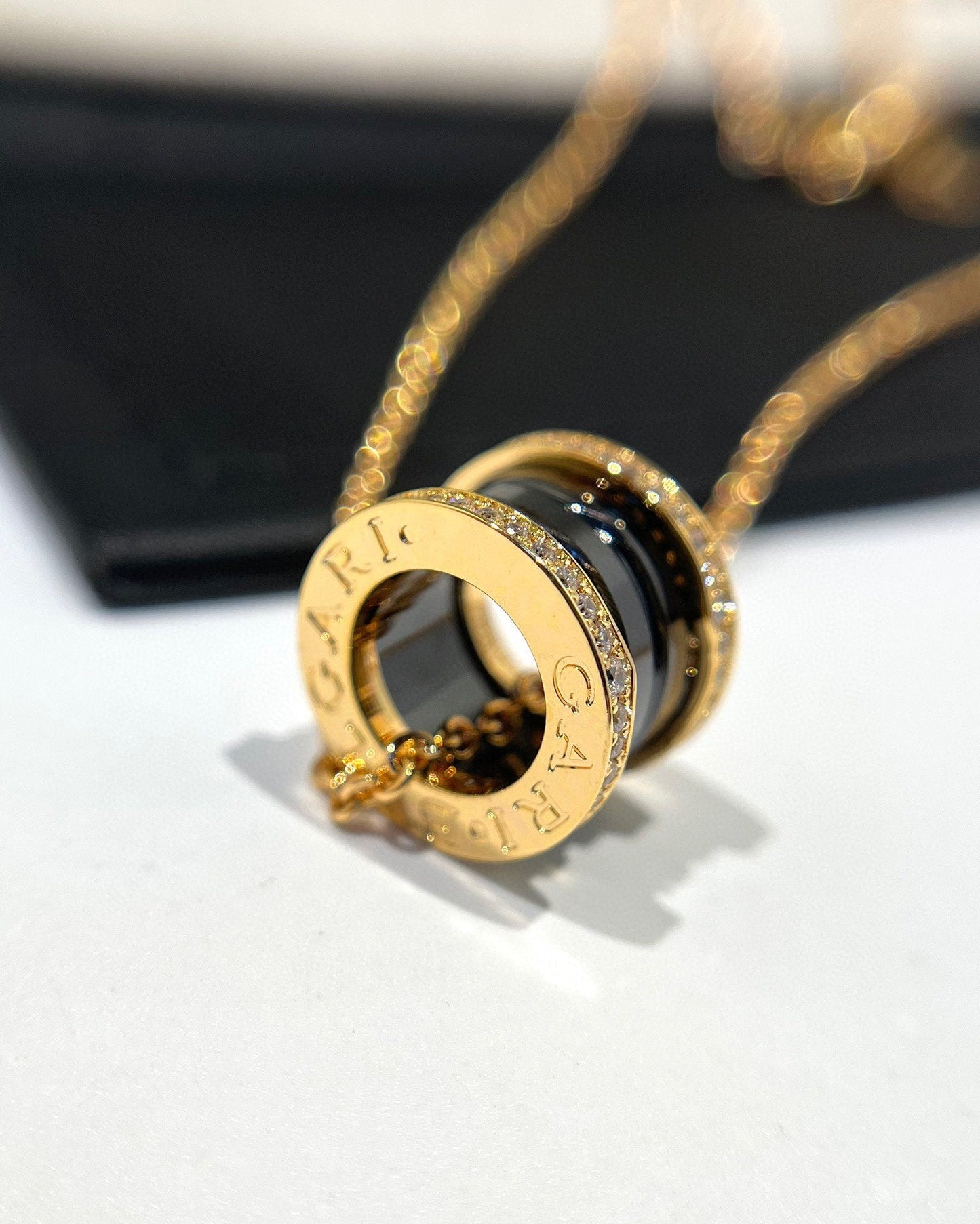 [Noble Jewelry]ZERO 1 BLACK CERAMIC DIAMOND PINK GOLD NECKLACE