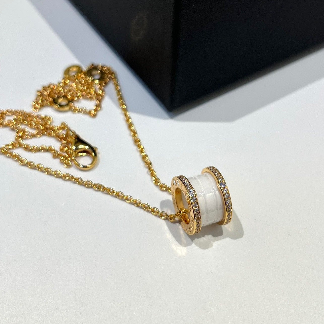 [Noble Jewelry]ZERO 1 WHITE CERAMIC DIAMOND PINK GOLD NECKLACE